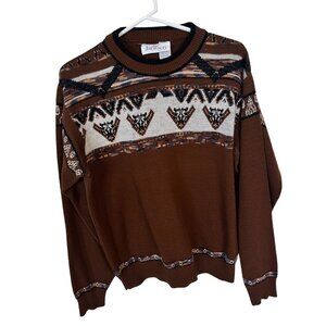 Vintage Jantzen Brown Geometric Sweater Size L Made In USA Unisex 1970s Pullover
